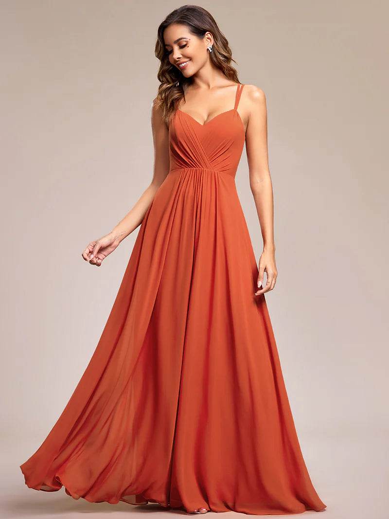 Chiffon Bridesmaid Dress with Lace V-Back – Elegant & Lightweight Gown - Biamonde